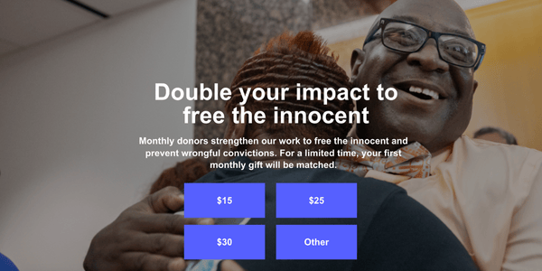 Innocence Project monthly giving screenshot