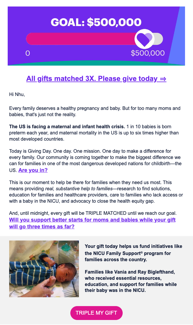 March of Dimes giving day email